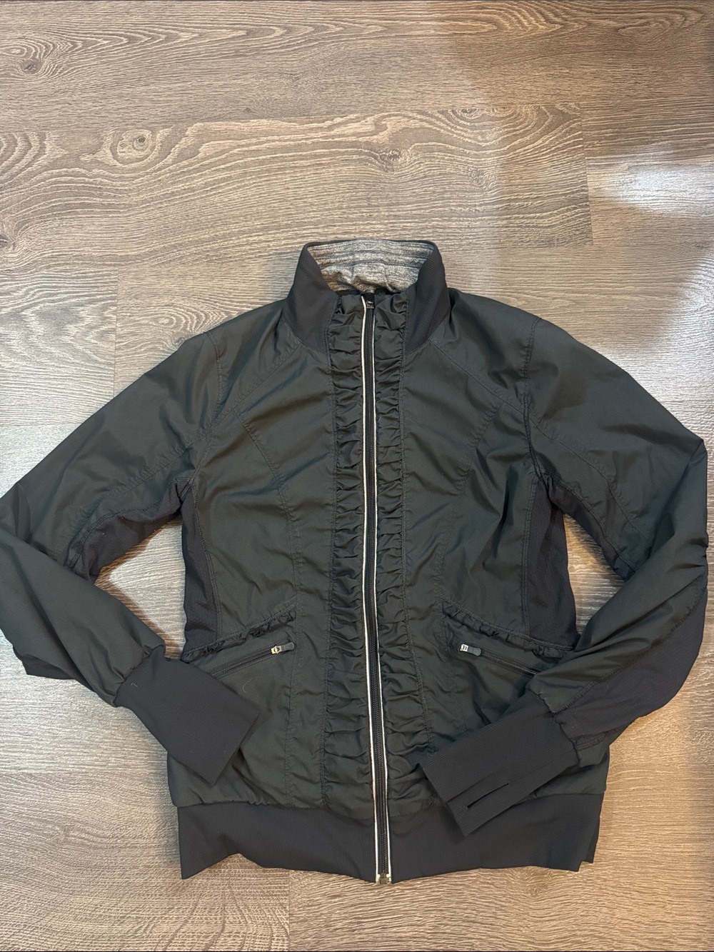 lululemon athletica Black Ruffle-Trim Bomber Jacket